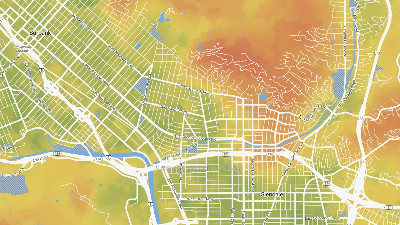 Bike Grade map of 91202, CA