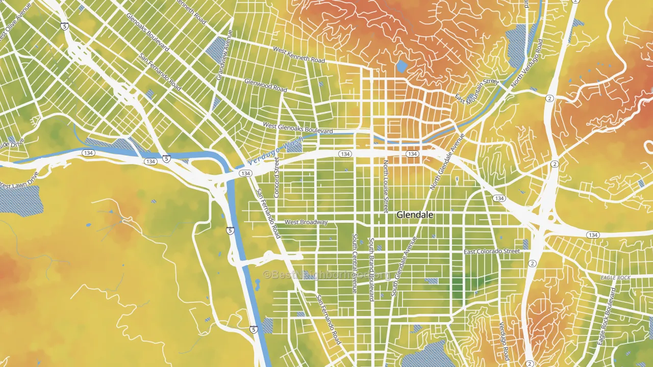 Bike Grade map of 91203, CA