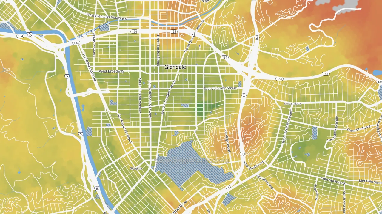 Bike Grade map of 91205, CA