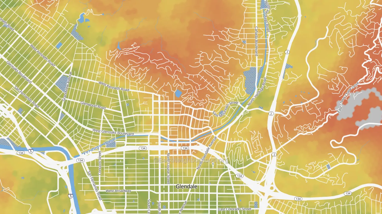 Bike Grade map of 91207, CA