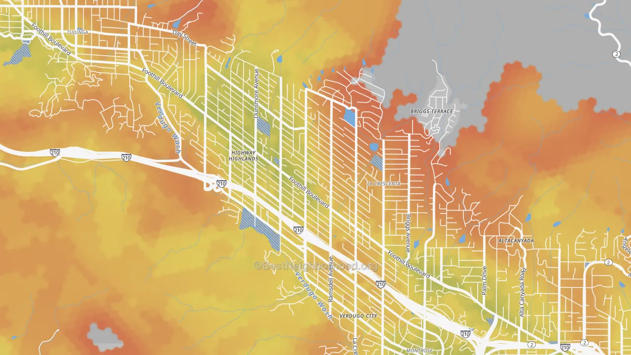 Bike Grade map of 91214, CA