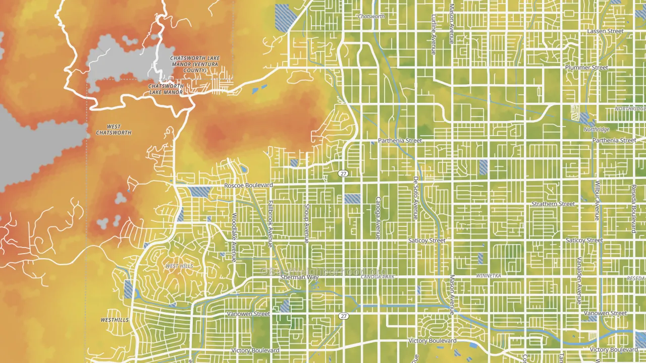 Bike Grade map of 91304, CA