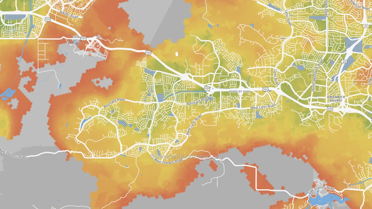 Bike Grade map of 91320, CA