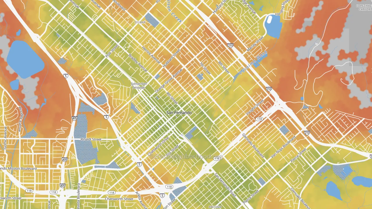 Bike Grade map of 91340, CA