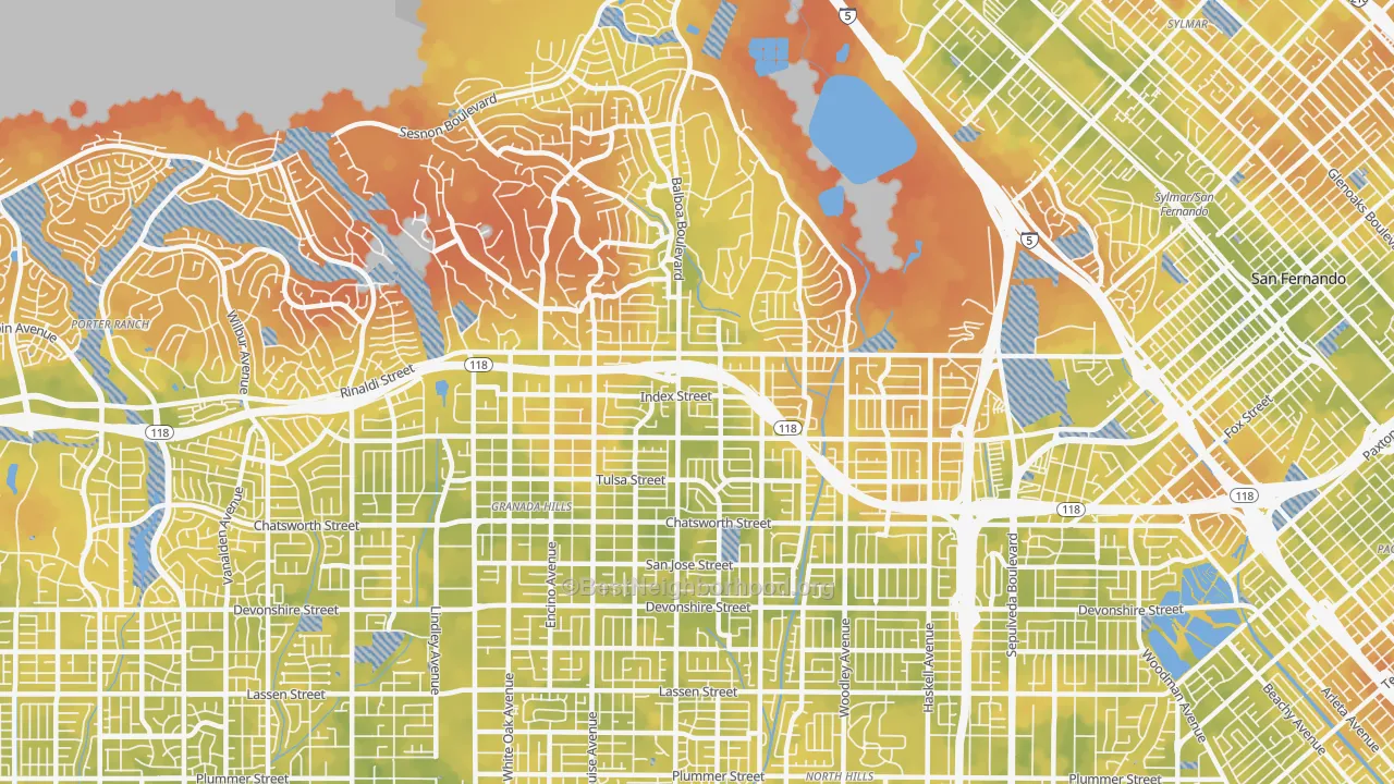 Bike Grade map of 91344, CA