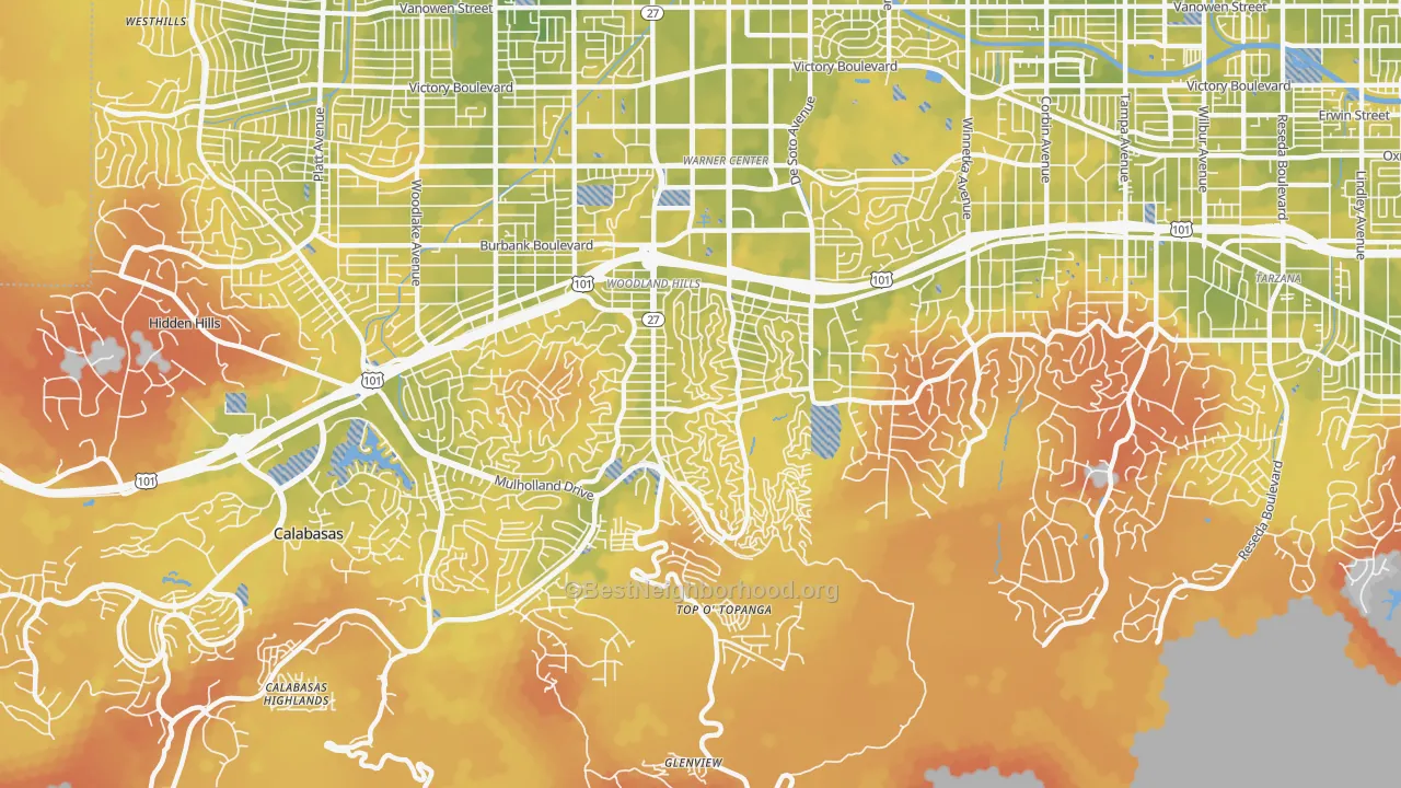 Bike Grade map of 91364, CA