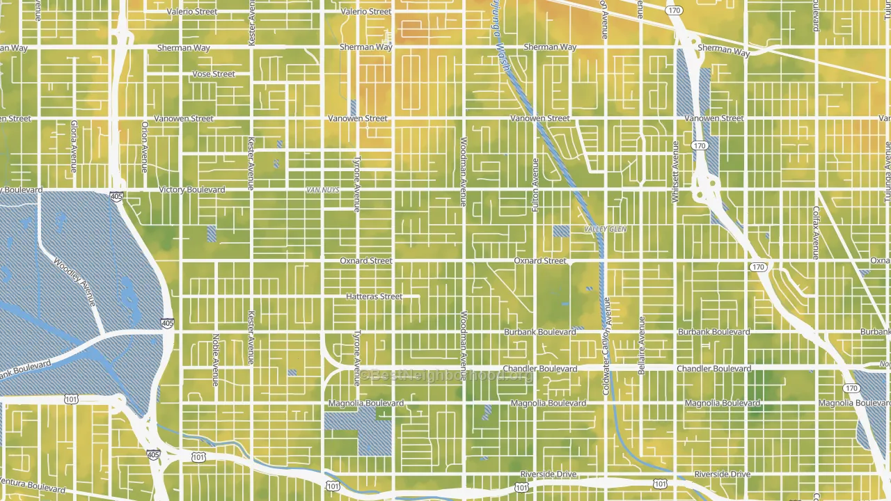 Bike Grade map of 91401, CA