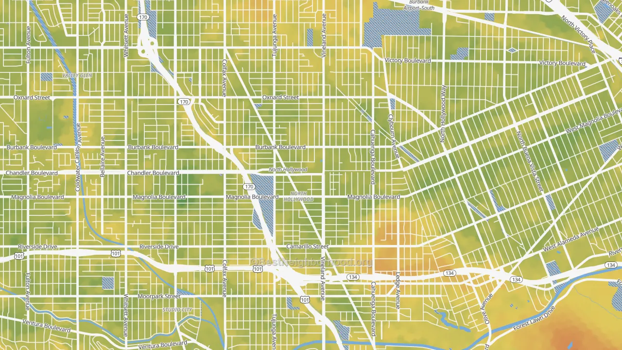 Bike Grade map of 91601, CA