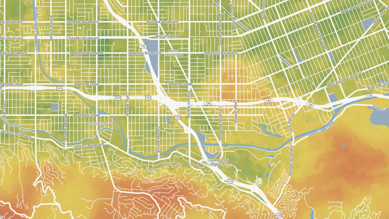 Bike Grade map of 91602, CA