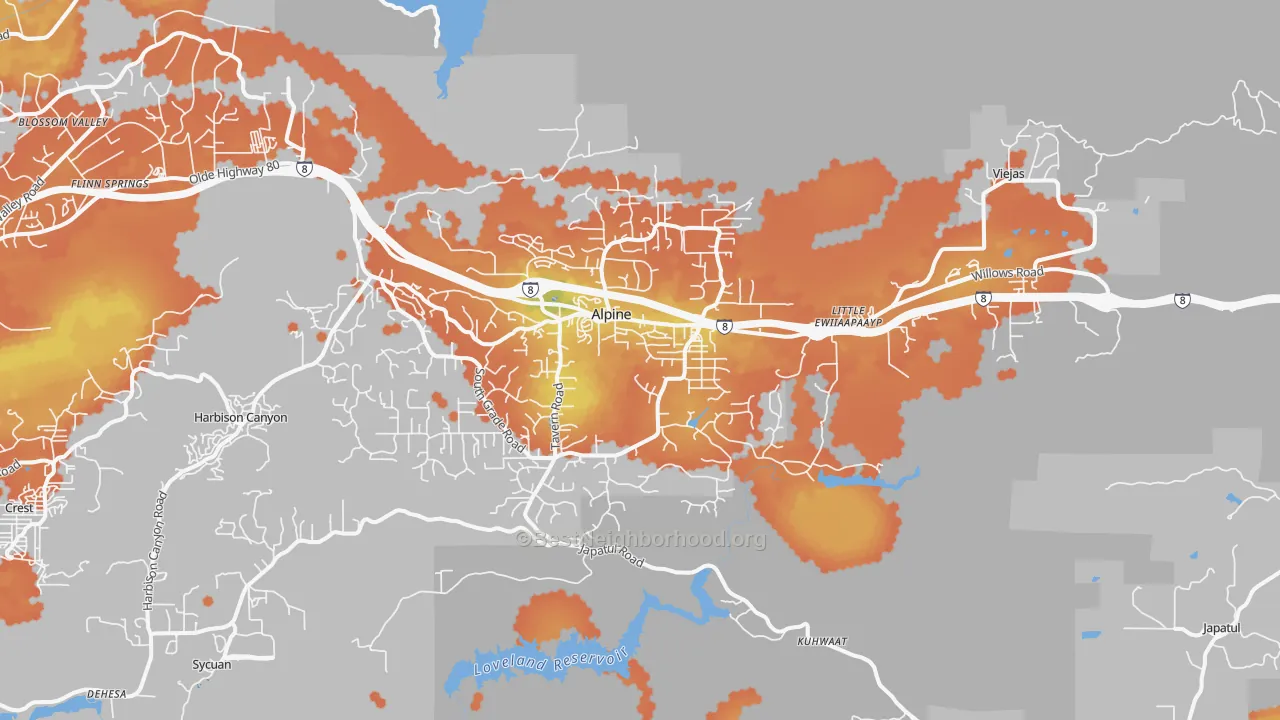 Bike Grade map of 91901, CA