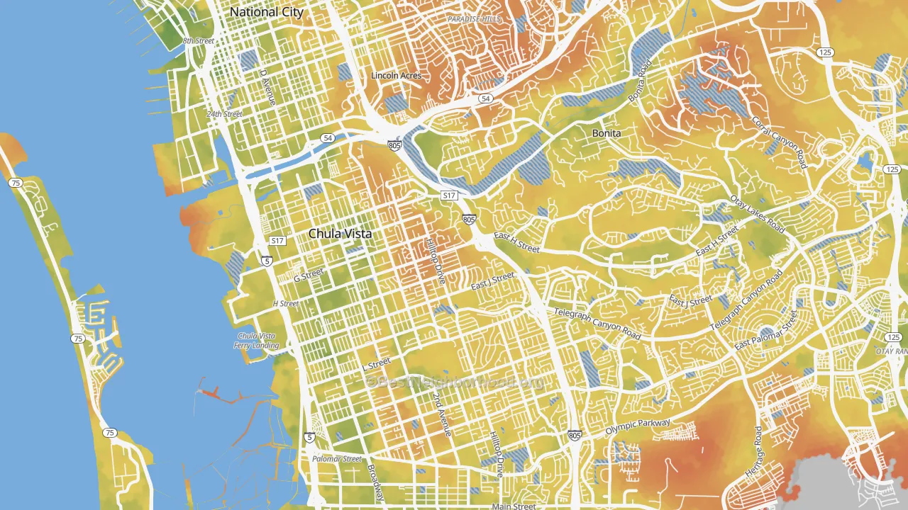 Bike Grade map of 91910, CA