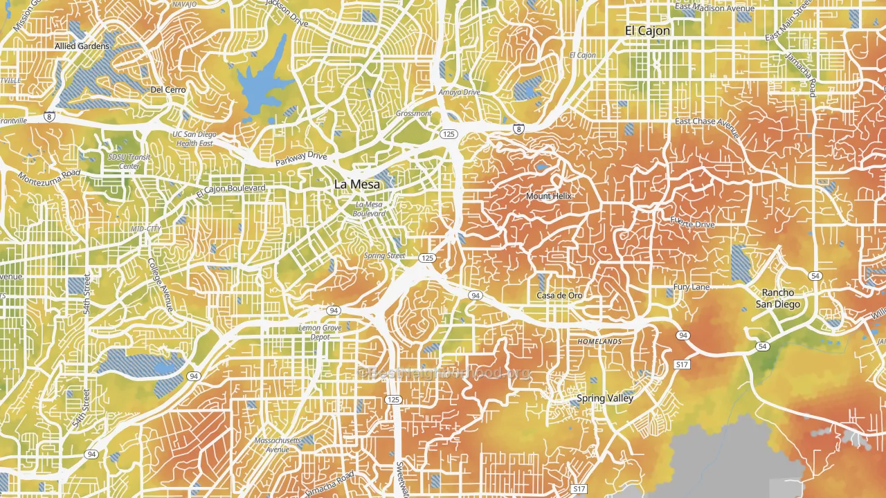 Bike Grade map of 91941, CA