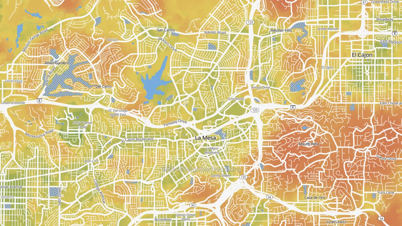 Bike Grade map of 91942, CA