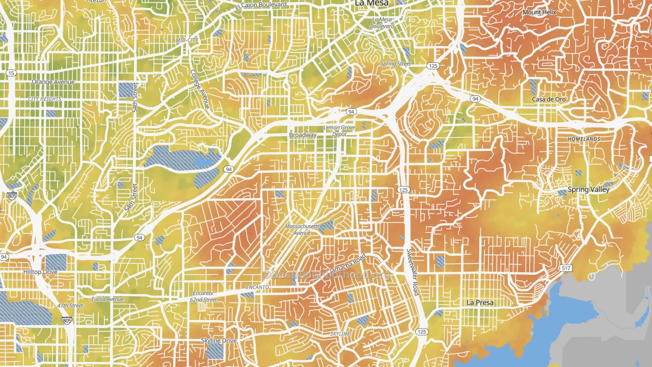 Bike Grade map of 91945, CA