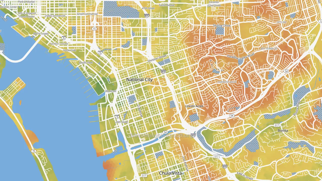 Bike Grade map of 91950, CA