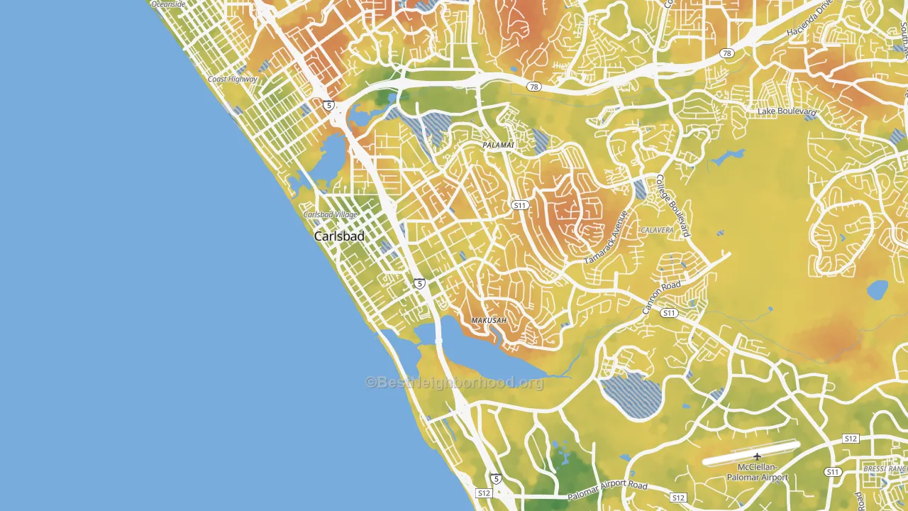 Bike Grade map of 92008, CA