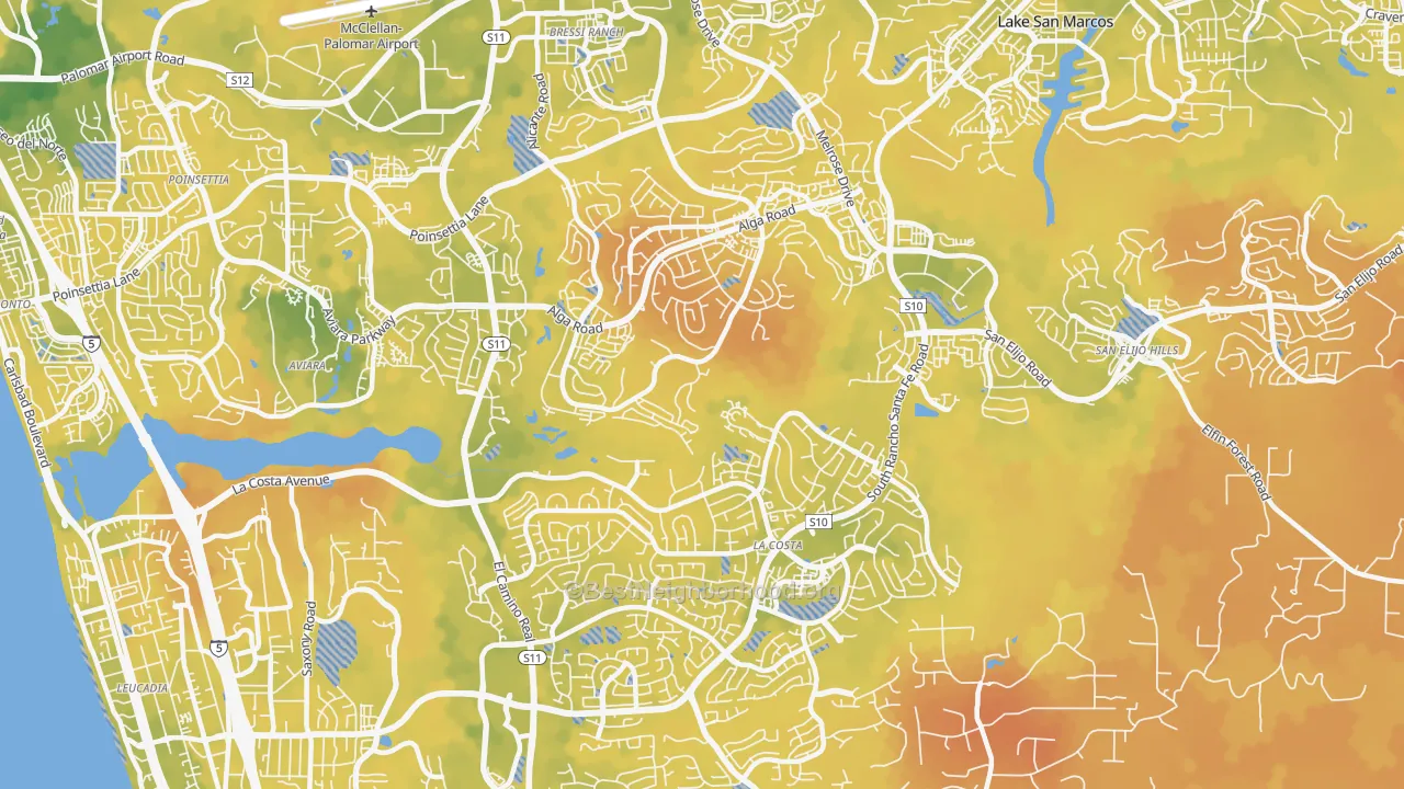 Bike Grade map of 92009, CA