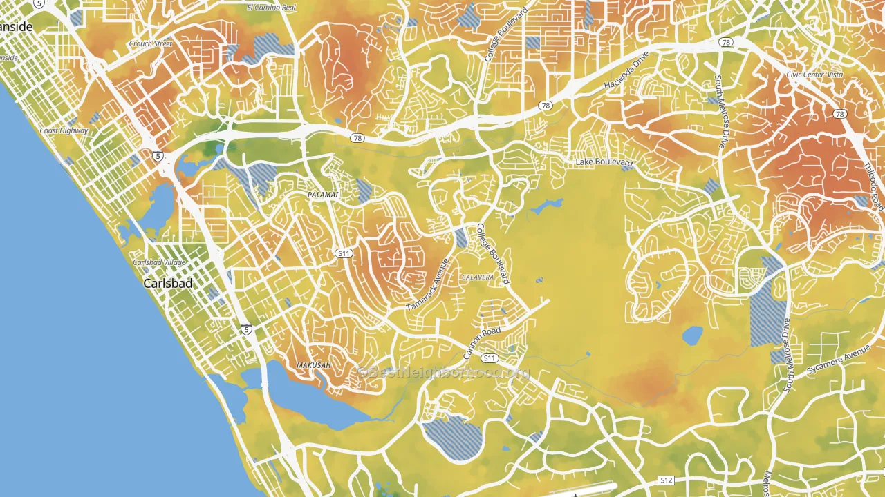 Bike Grade map of 92010, CA