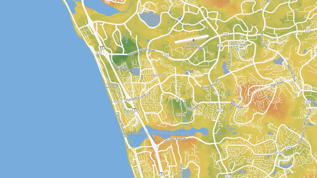 Bike Grade map of 92011, CA