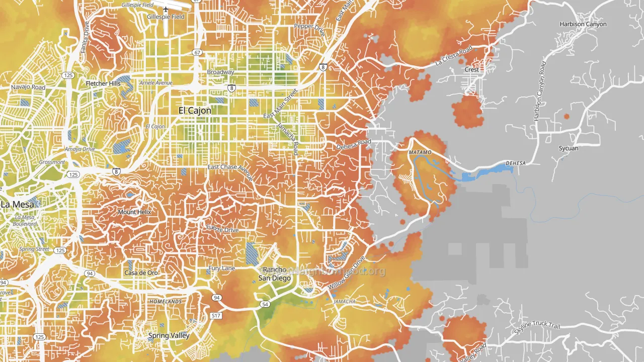 Bike Grade map of 92019, CA