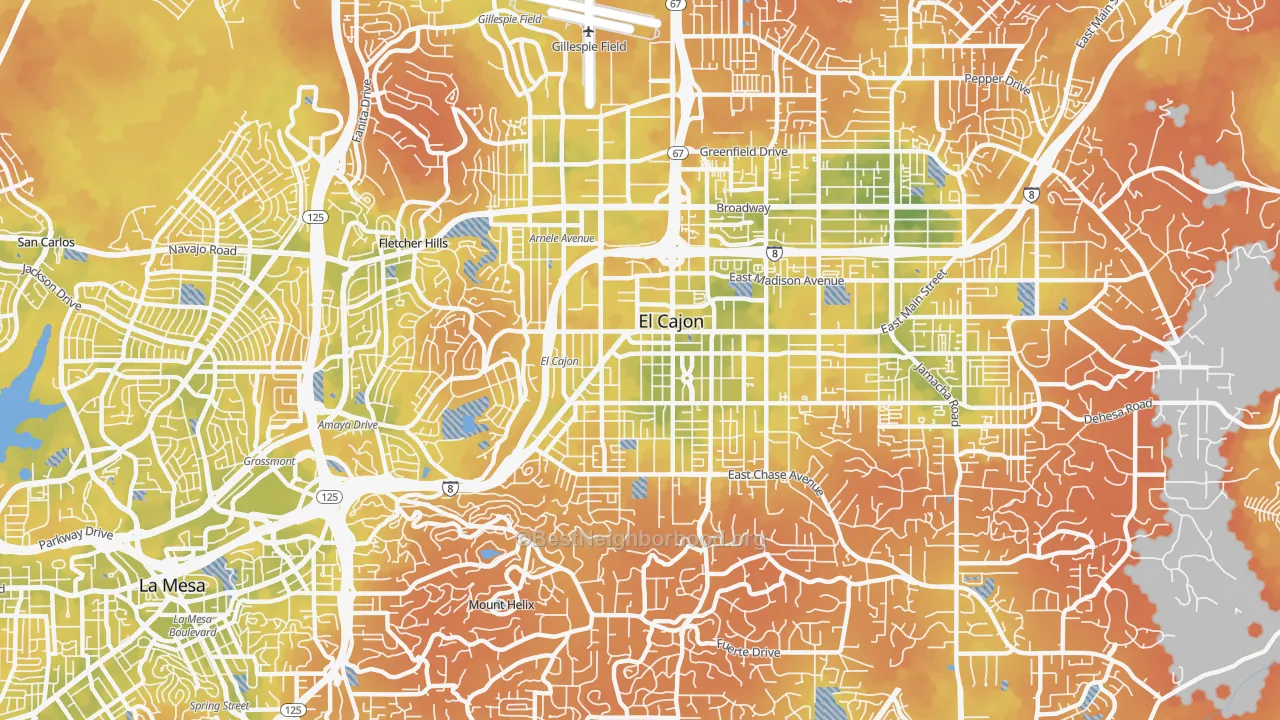Bike Grade map of 92020, CA