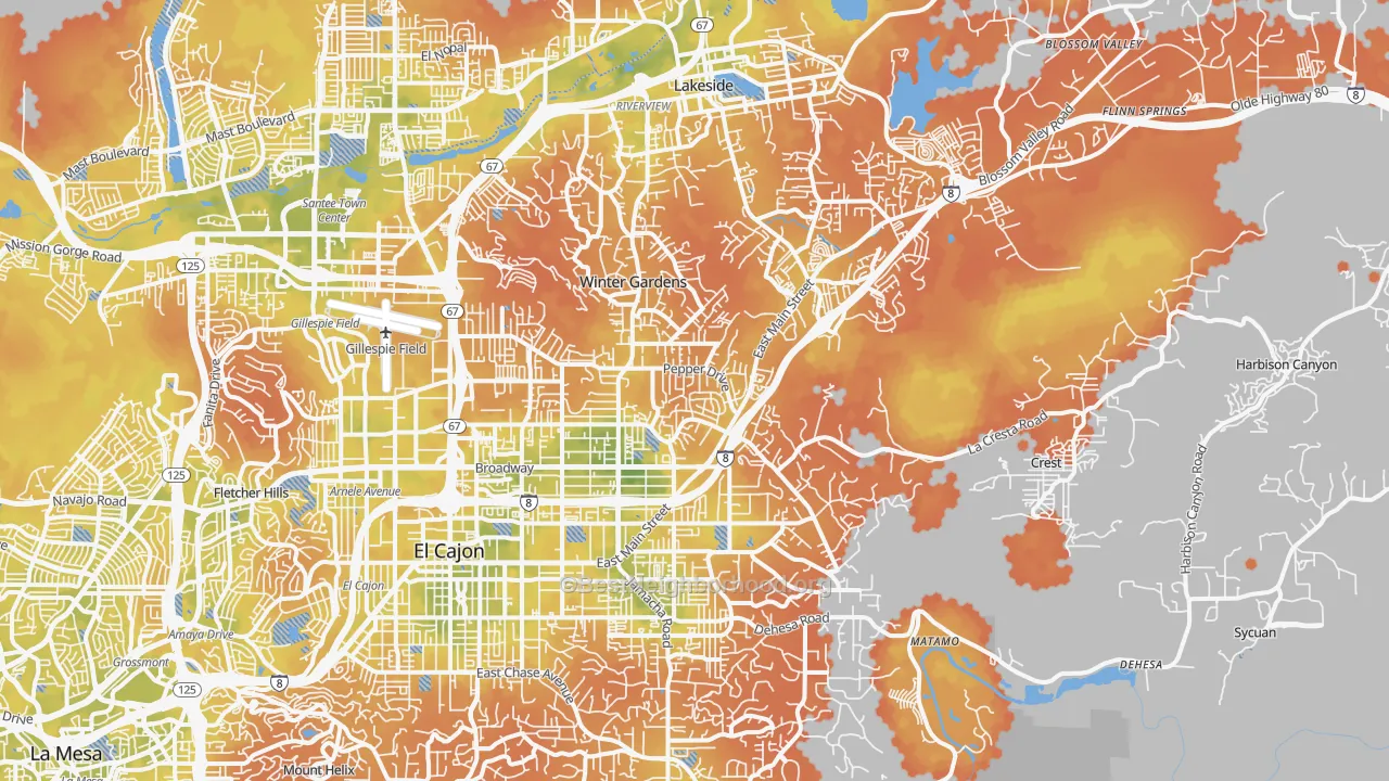 Bike Grade map of 92021, CA