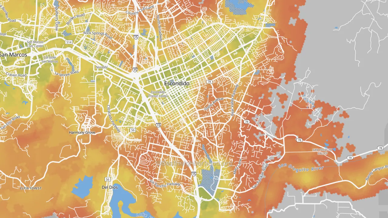 Bike Grade map of 92025, CA