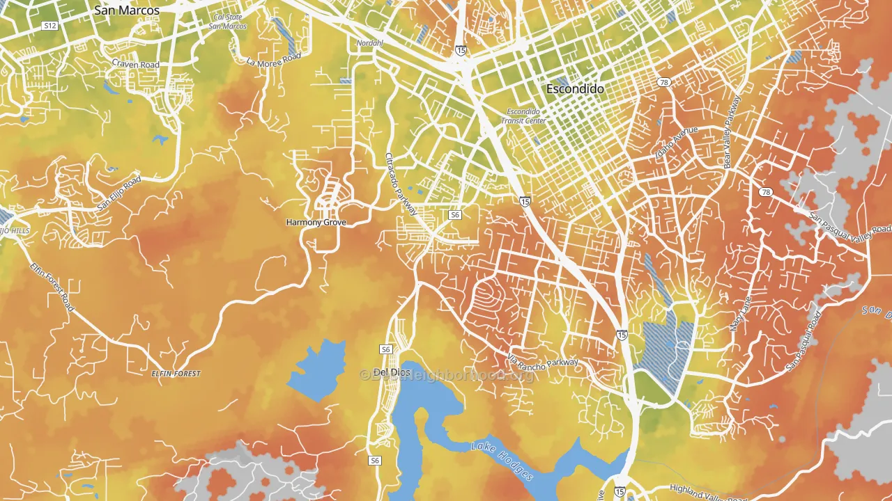 Bike Grade map of 92029, CA