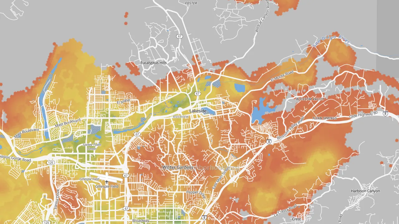 Bike Grade map of 92040, CA