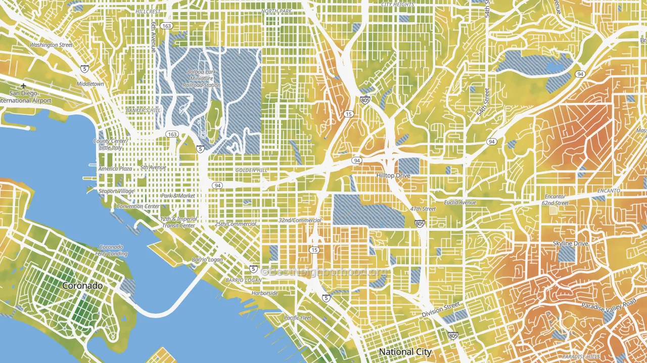 Bike Grade map of 92102, CA