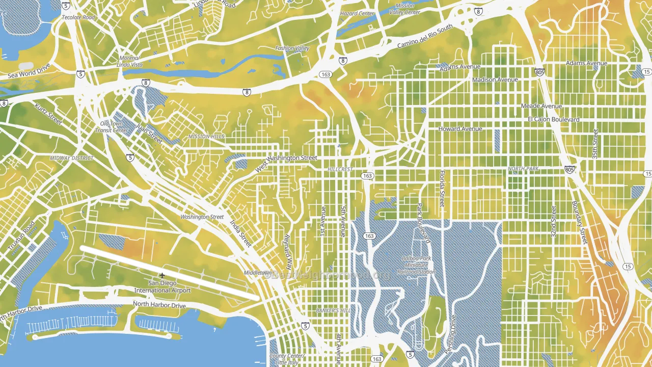 Bike Grade map of 92103, CA