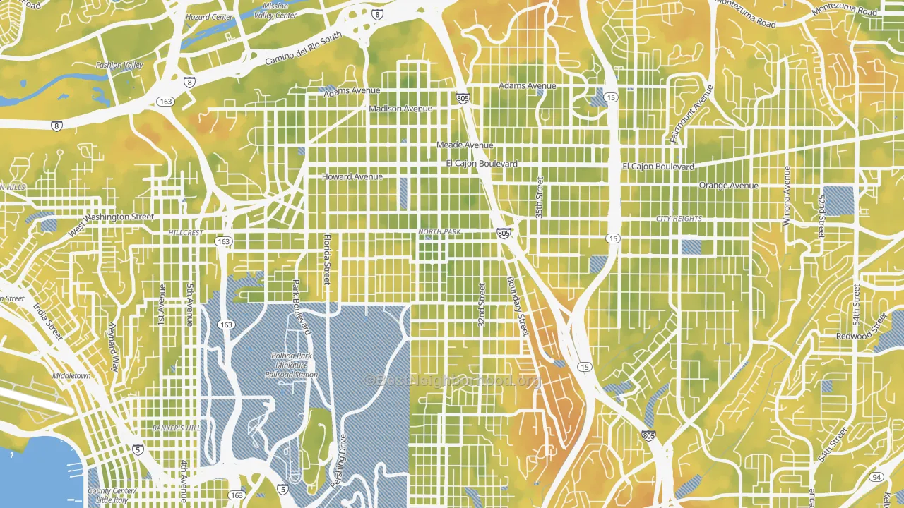 Bike Grade map of 92104, CA