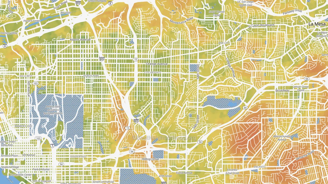 Bike Grade map of 92105, CA