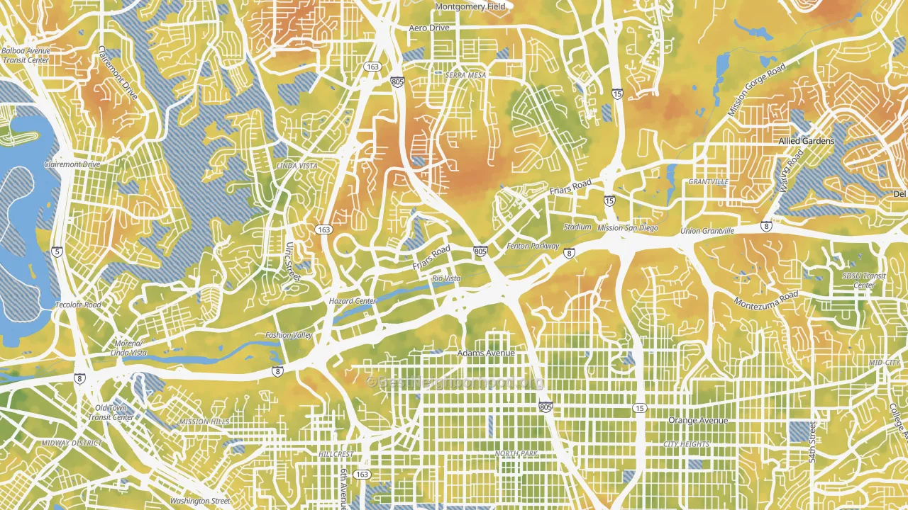 Bike Grade map of 92108, CA