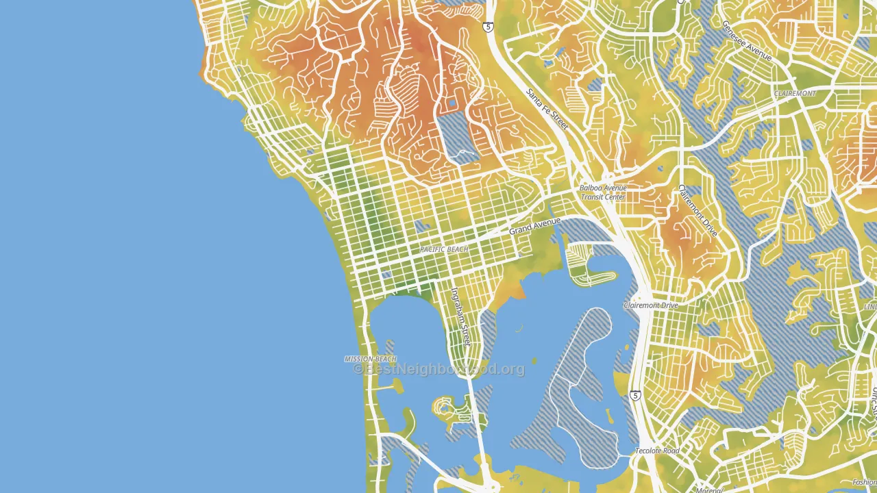 Bike Grade map of 92109, CA