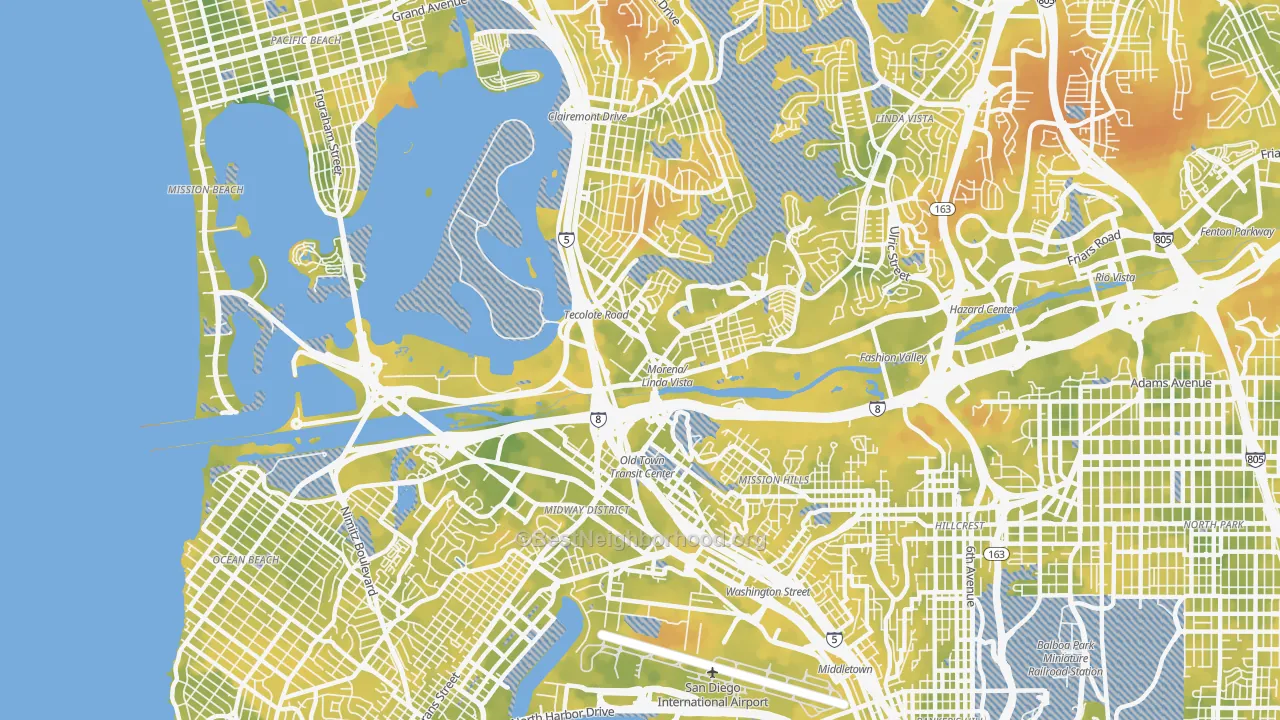 Bike Grade map of 92110, CA
