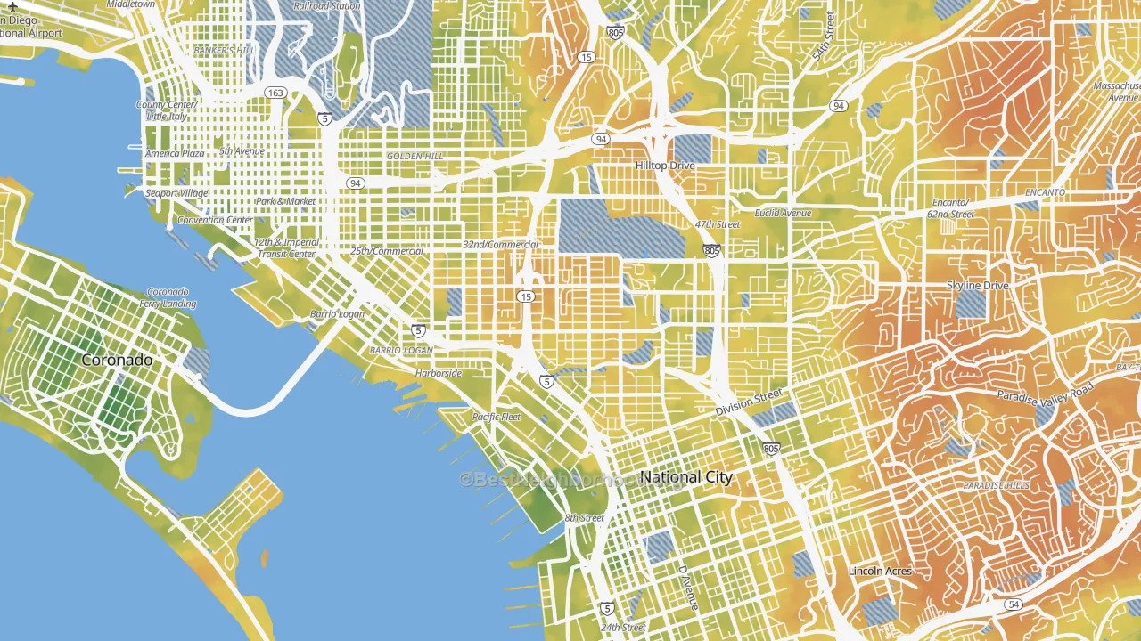 Bike Grade map of 92113, CA