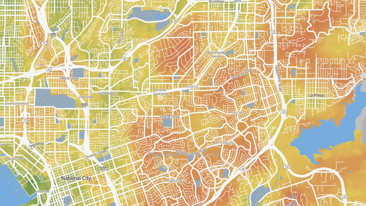 Bike Grade map of 92114, CA