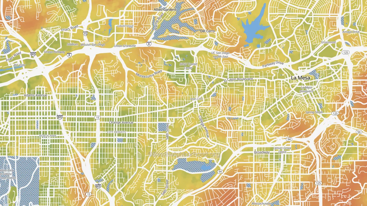 Bike Grade map of 92115, CA
