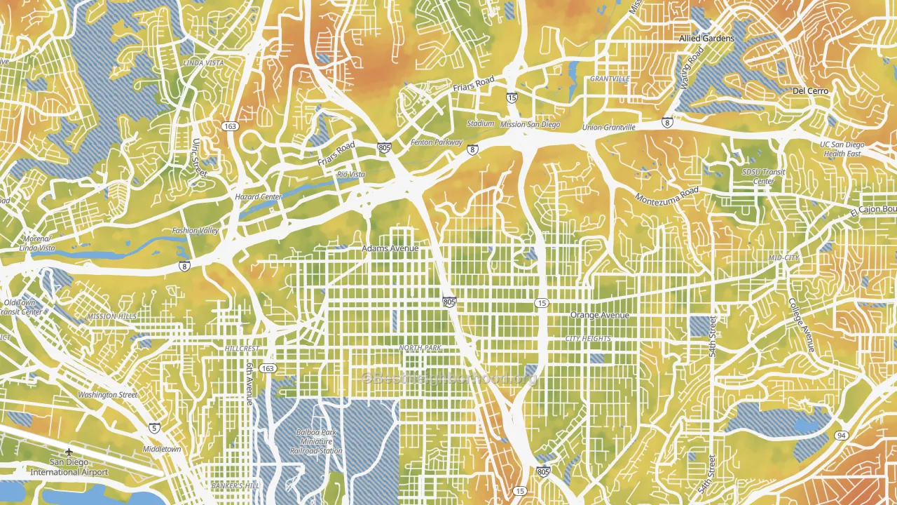 Bike Grade map of 92116, CA