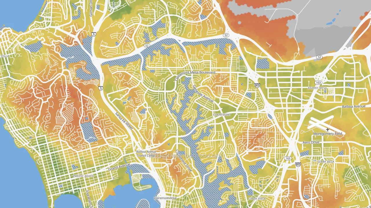 Bike Grade map of 92117, CA