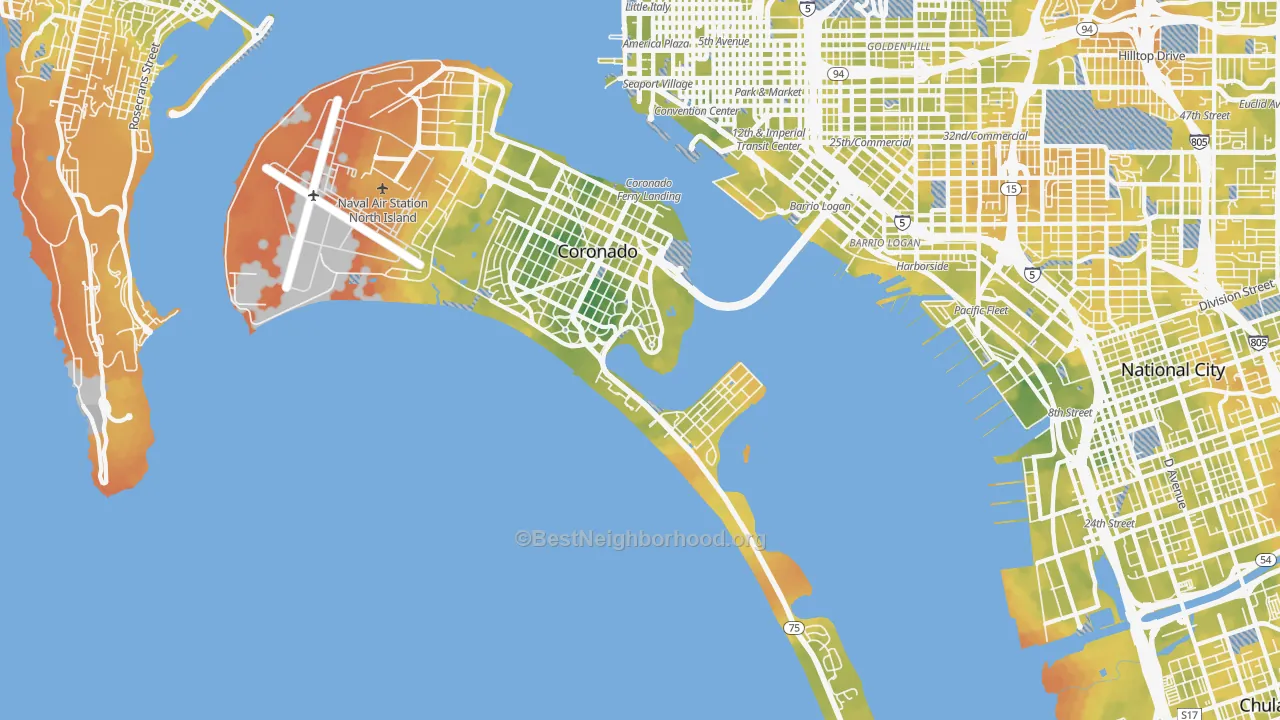 Bike Grade map of 92118, CA