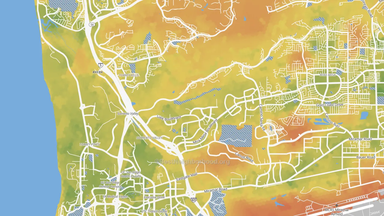 Bike Grade map of 92121, CA