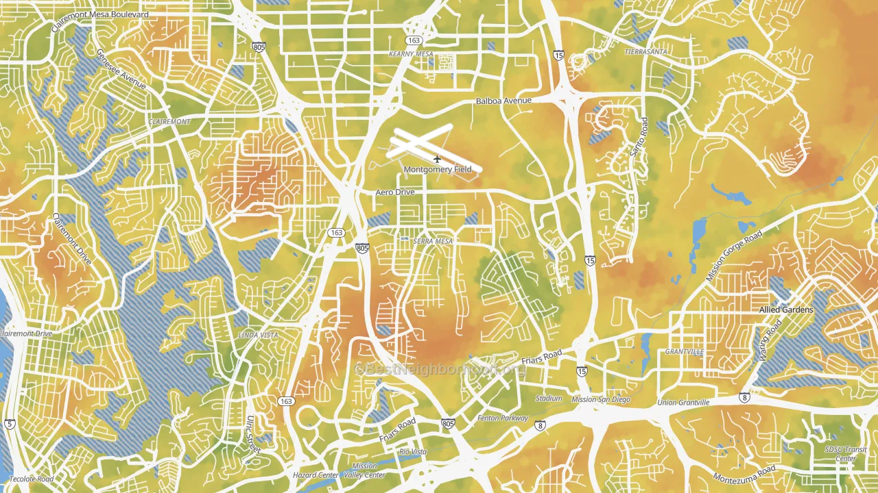 Bike Grade map of 92123, CA