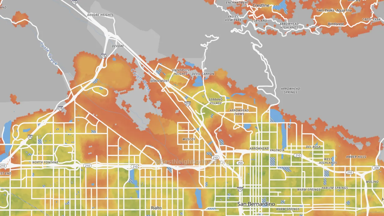 Bike Grade map of 92407, CA