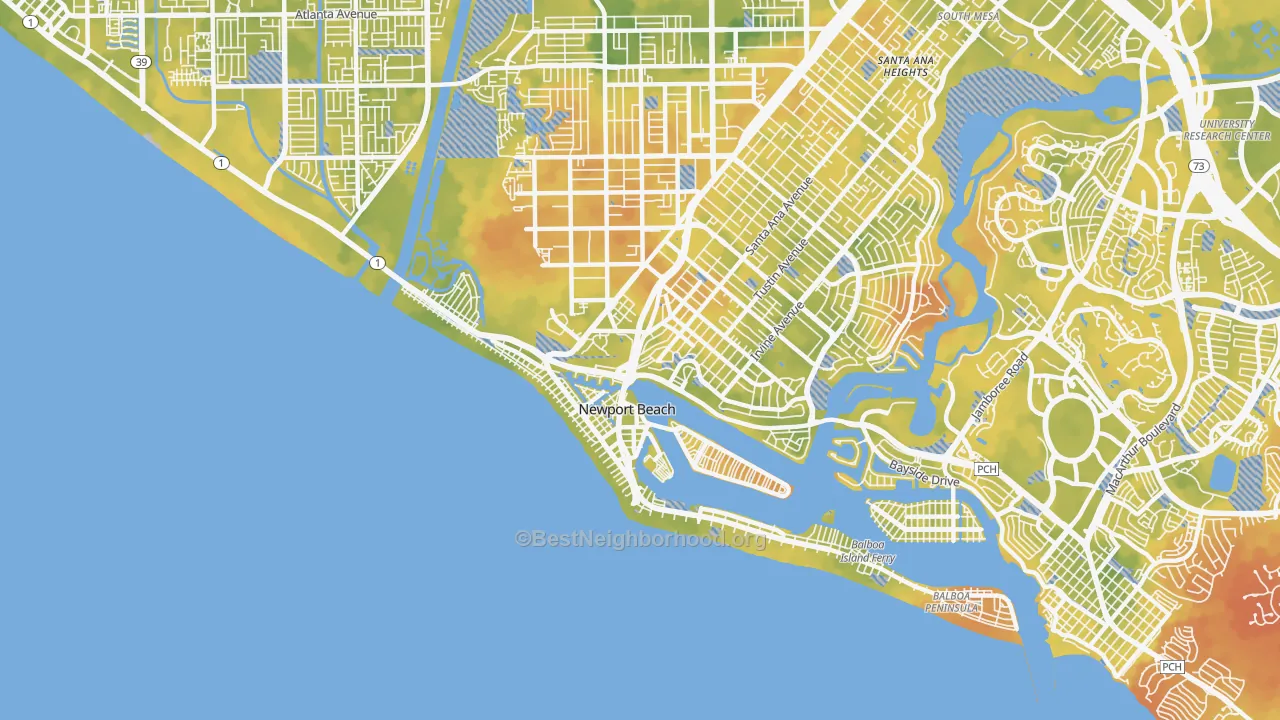 Bike Grade map of 92663, CA