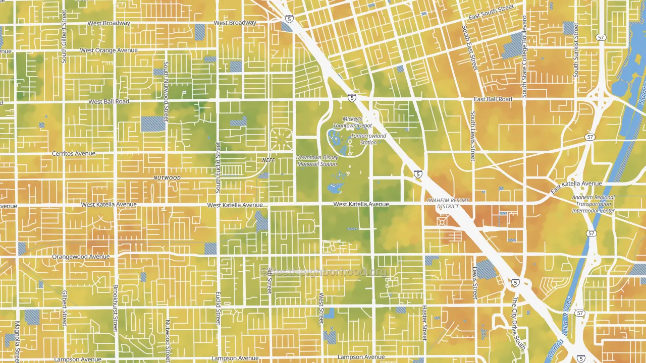 Bike Grade map of 92802, CA