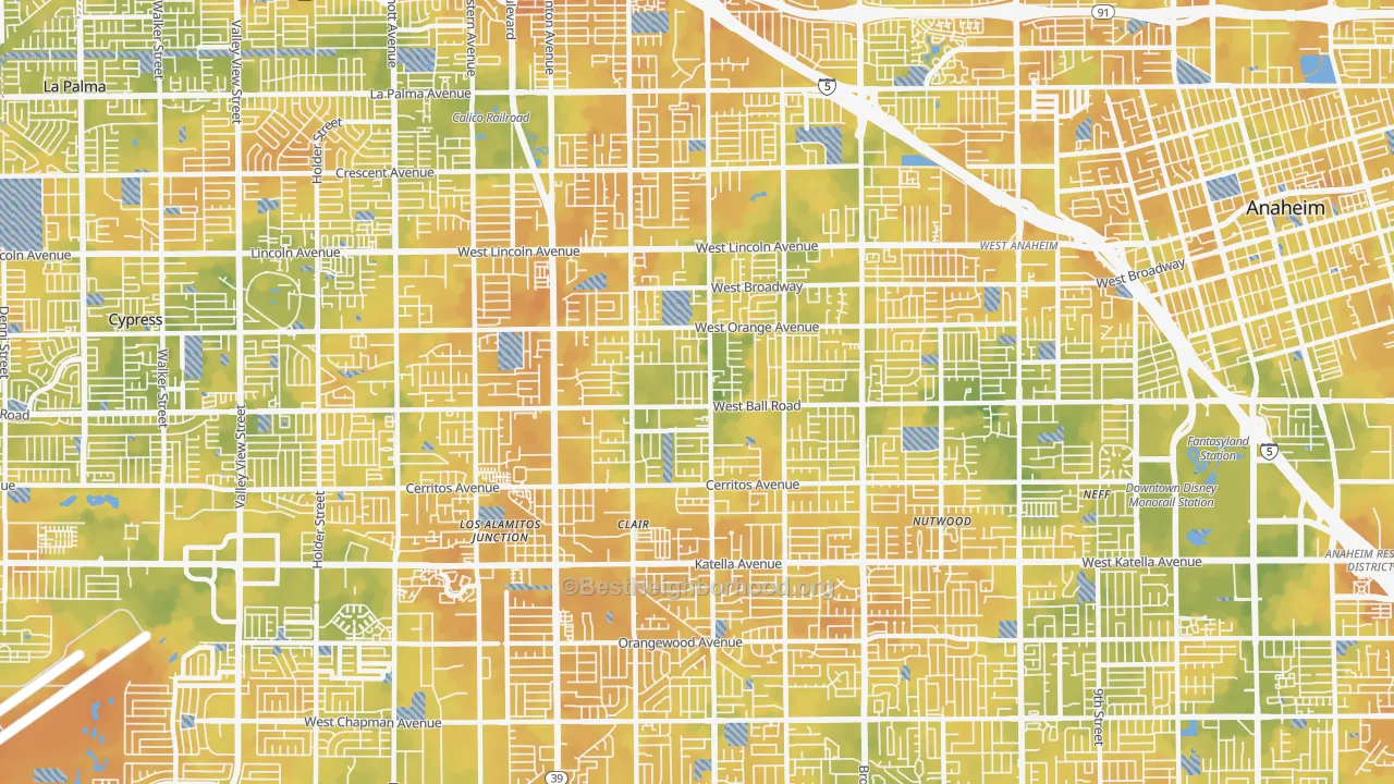 Bike Grade map of 92804, CA