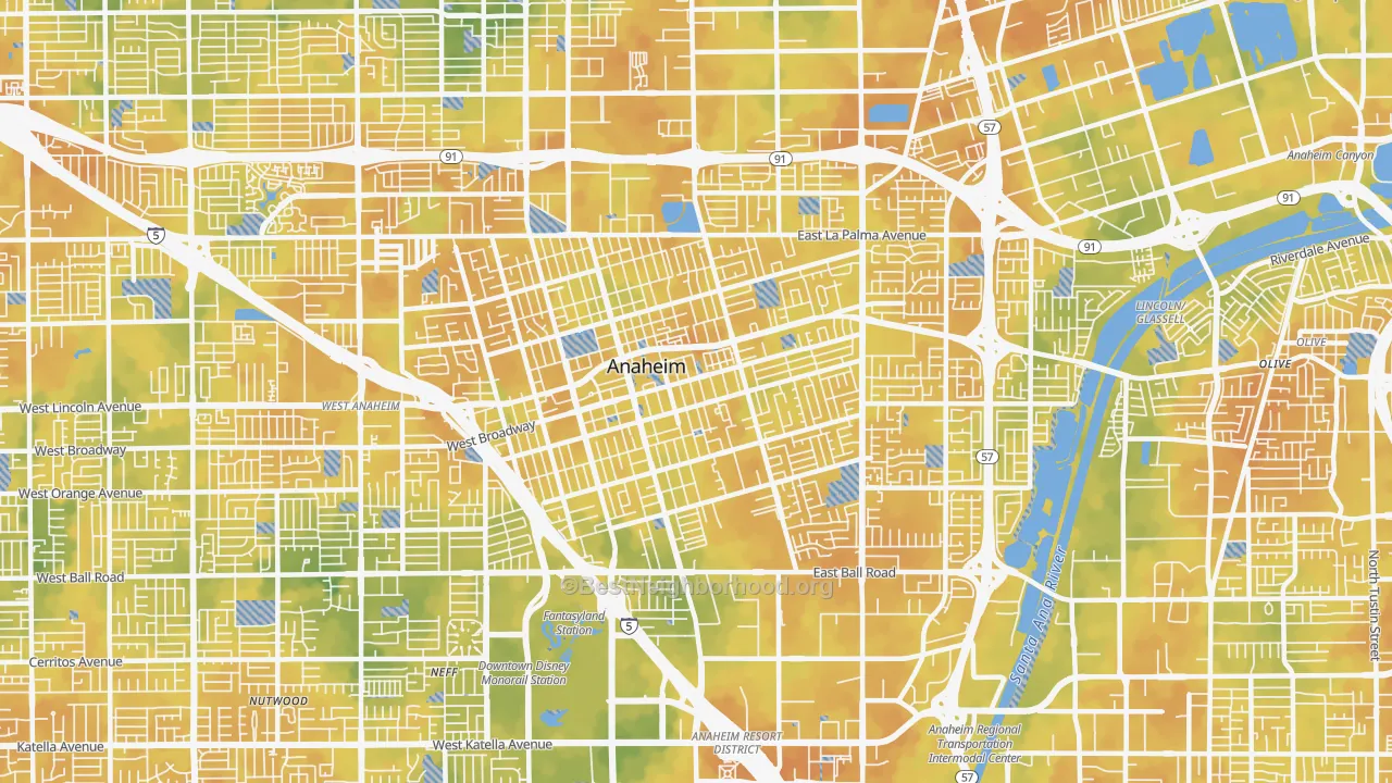 Bike Grade map of 92805, CA
