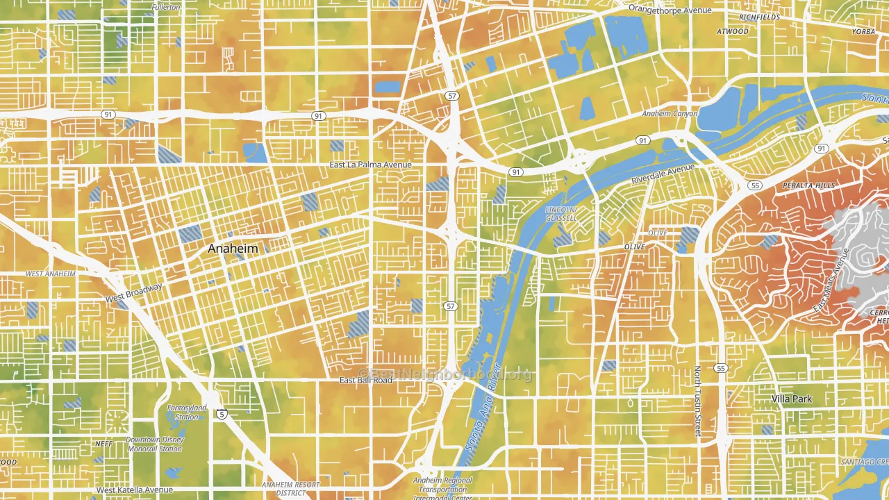 Bike Grade map of 92806, CA